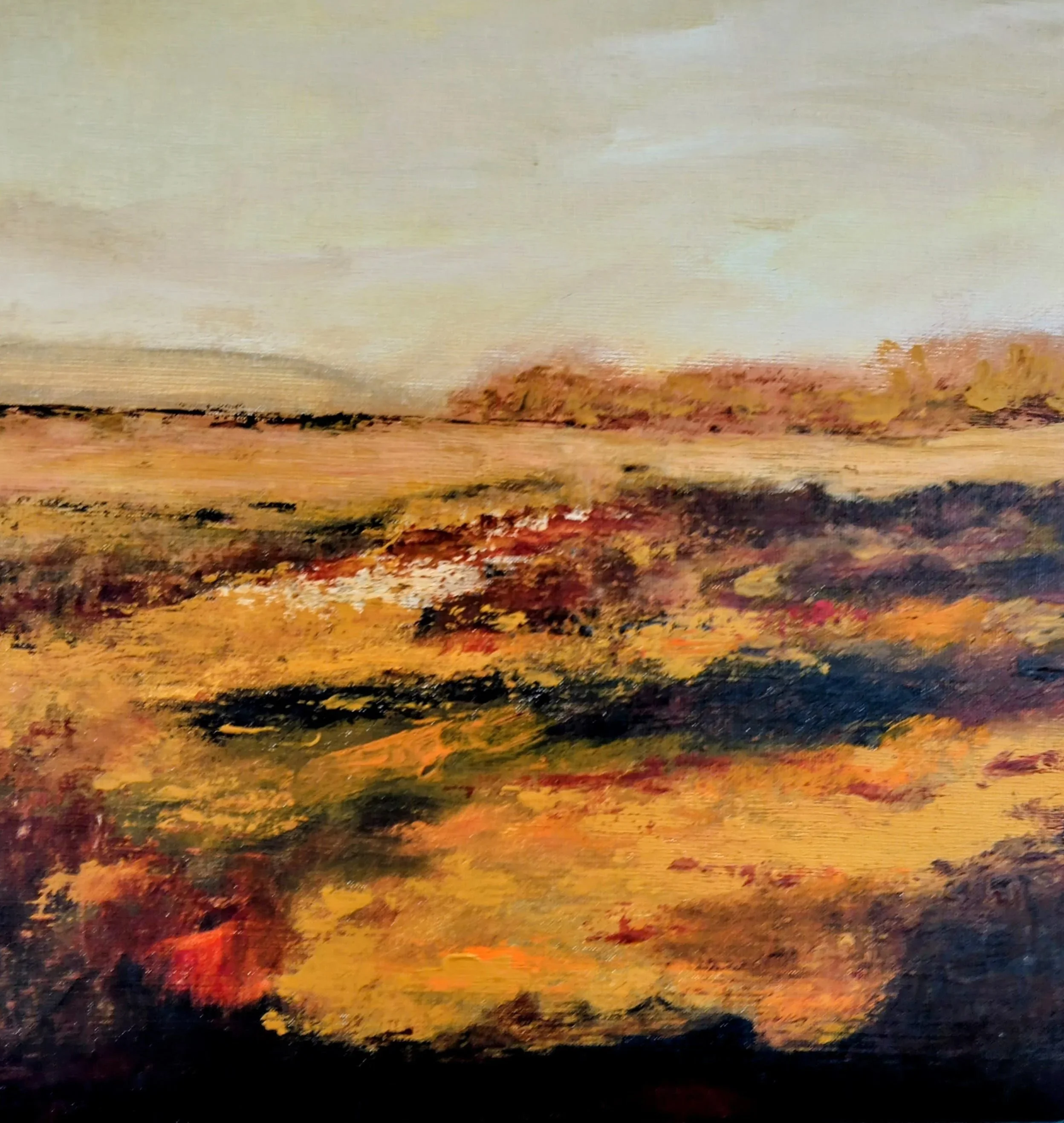 Ancient Memory. Acrylic on canvas board. 30cms X 30cms. Framed with 2inch ivory mount, glass and off white wood frame.