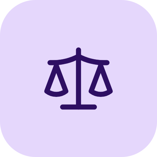 Icon of balanced scales, representing justice or law.