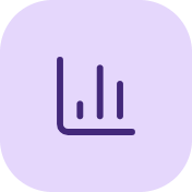 Icon of a bar graph with five vertical bars of varying heights on a light purple background.