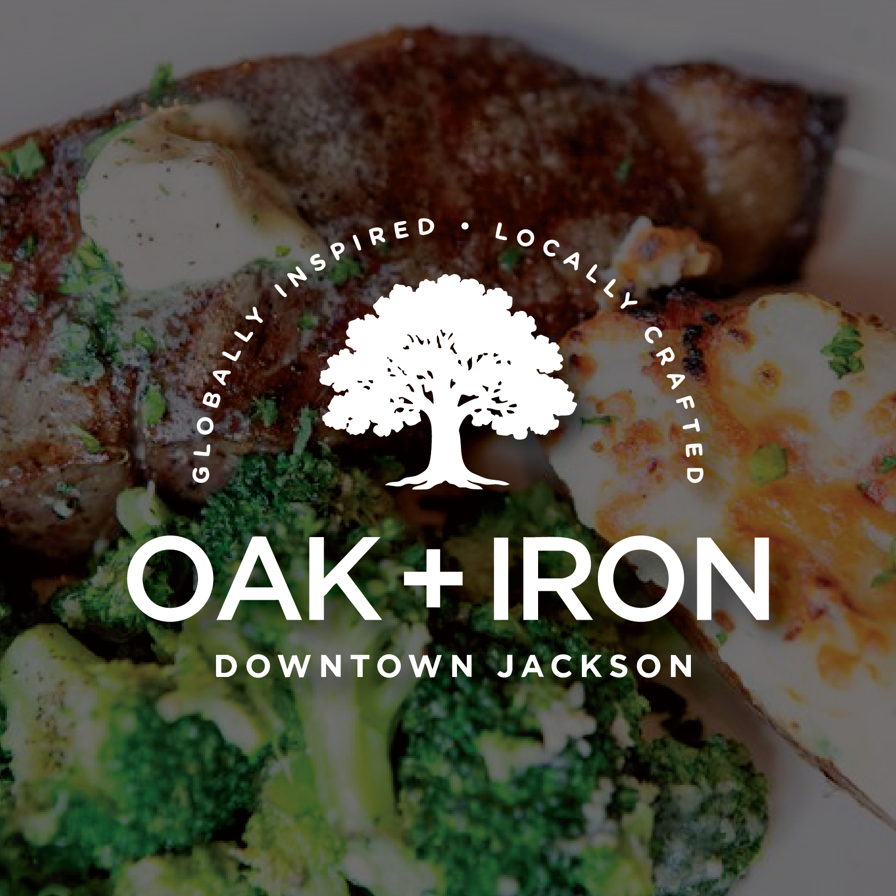 A steak dinner from Oak + Iron in Jackson, Michigan.