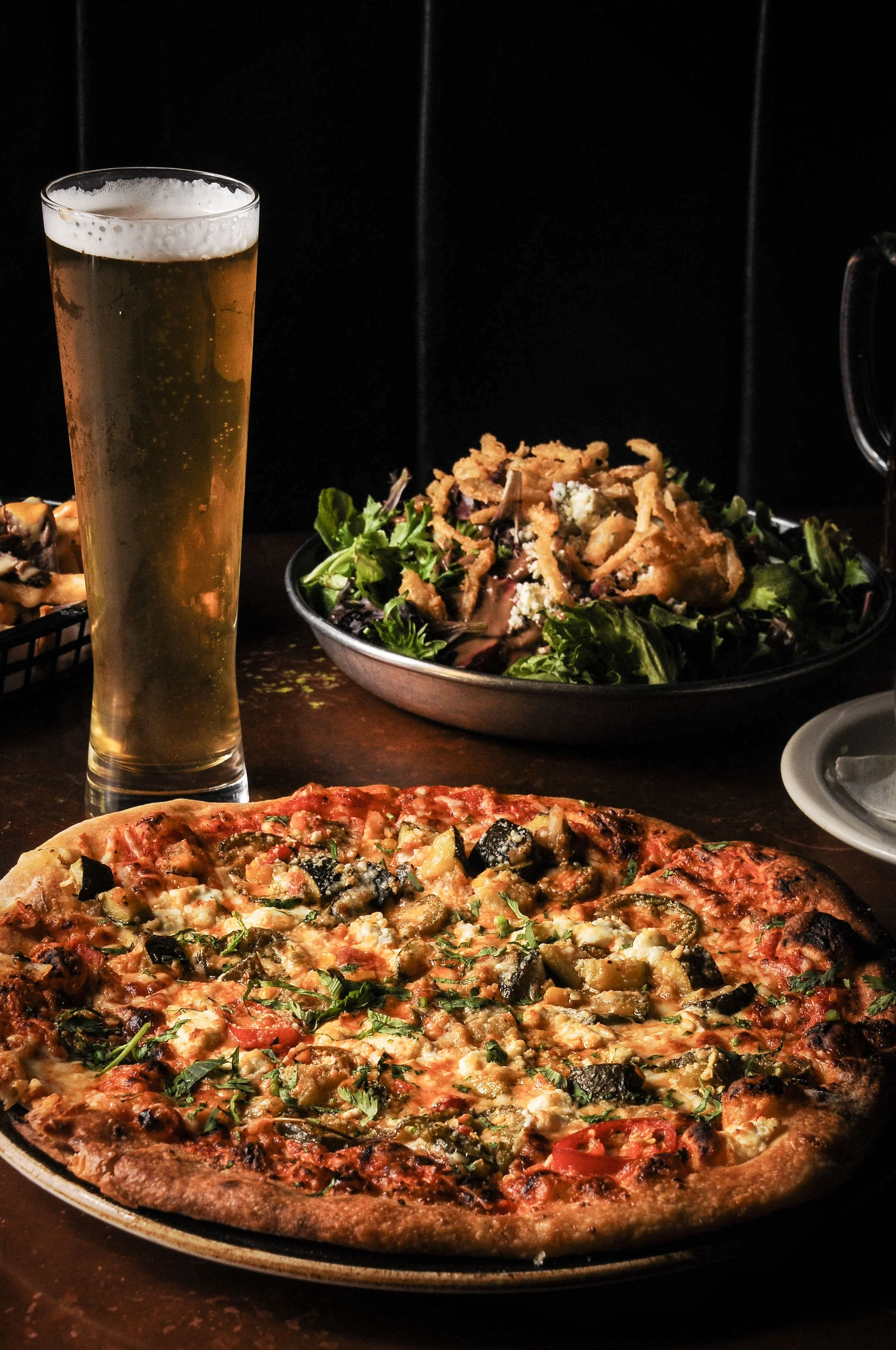 Food spread at Grizzly Peak Brewing Company in Ann Arbor, Michigan.