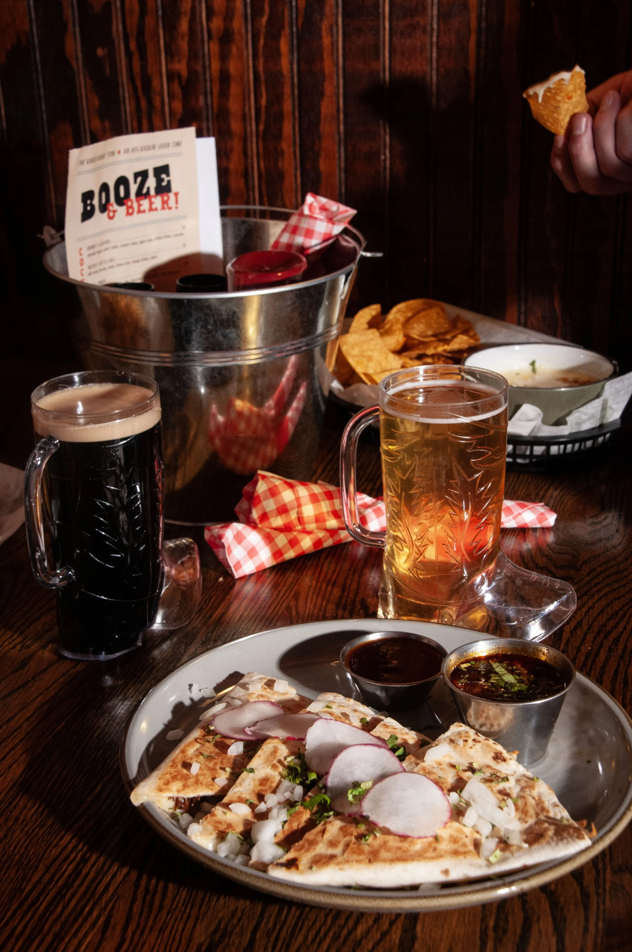 A table full of food from The Ranch Honky Tonk in Ann Arbor, Michigan.