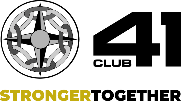 A logo with a circular design featuring intertwined chains and a compass star in the center, with the word 'STRONGER' in bold yellow letters underneath.