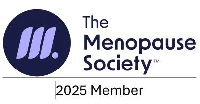 Logo of The Menopause Society with a purple circular emblem and the text 'The Menopause Society' and '2025 Member'.