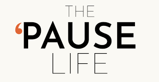 The phrase "The Pause Life" with "Pause" in bold black letters and quotation marks in orange, and "The" and "Life" in thin black and gray fonts.