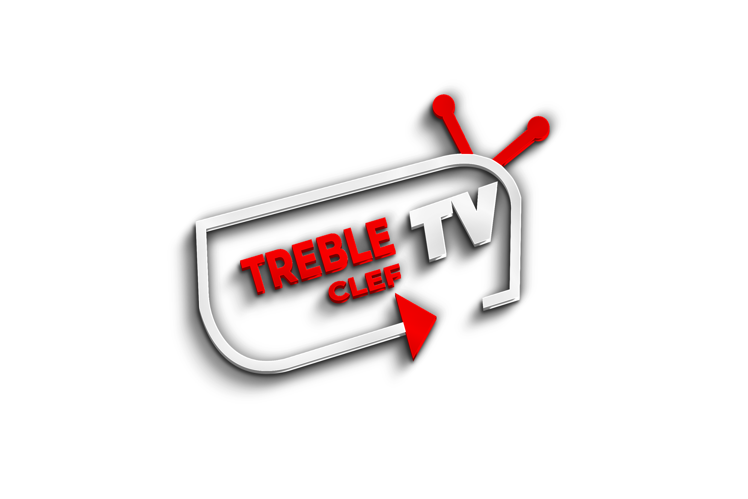 A graphic of a television with the words "TREBLE TV" and "CLEF" visible, featuring red antennae.
