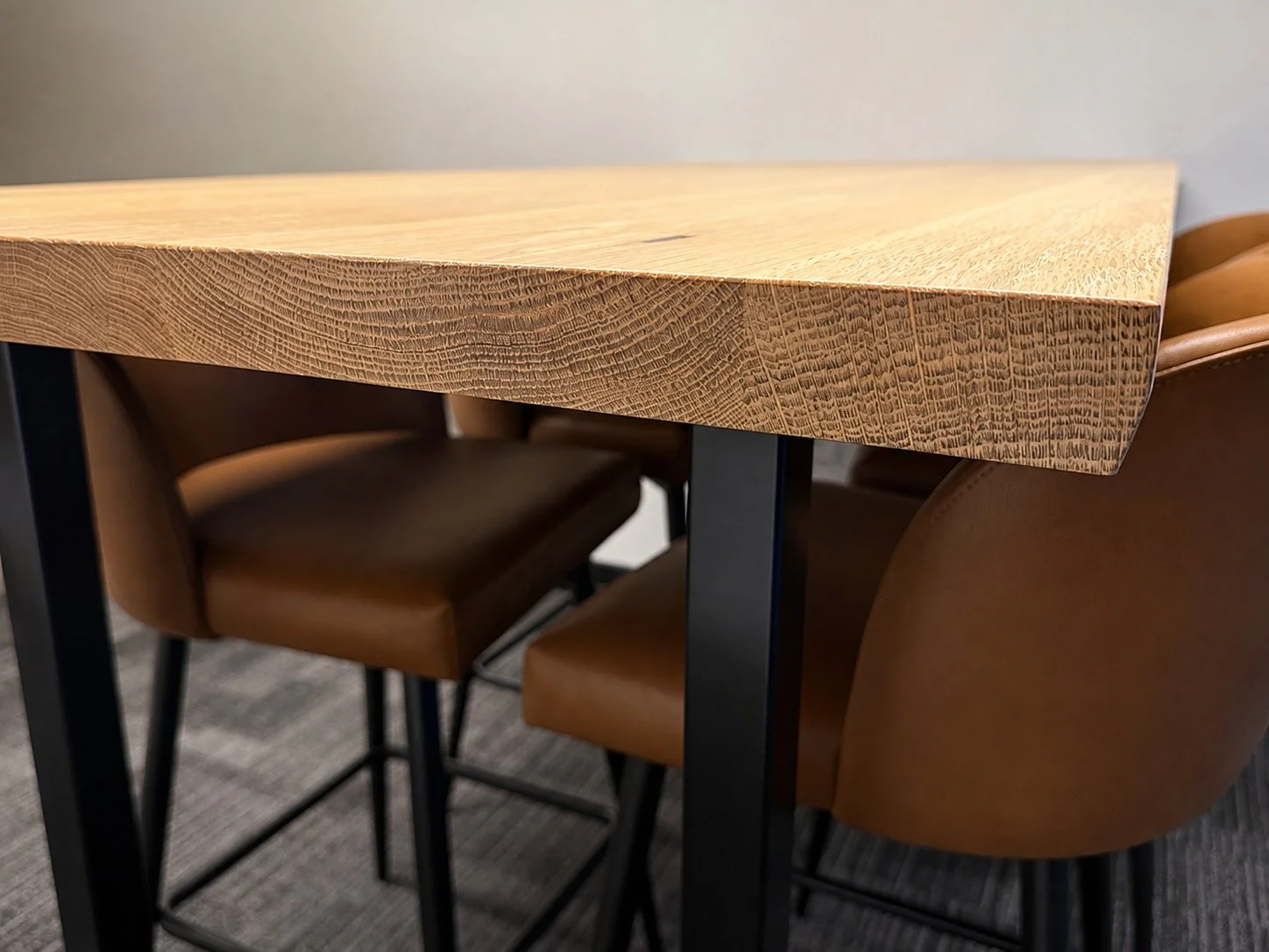 White Oak end grain with custom steel legs