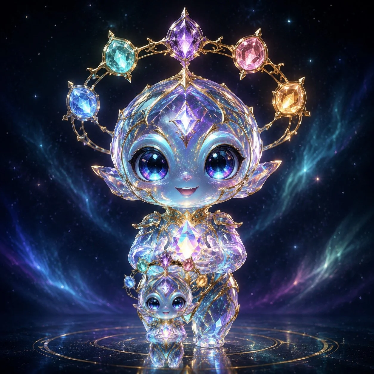 Brightside Borough — Mirthkin preview: a radiant jeweled character glowing against a cosmic backdrop.