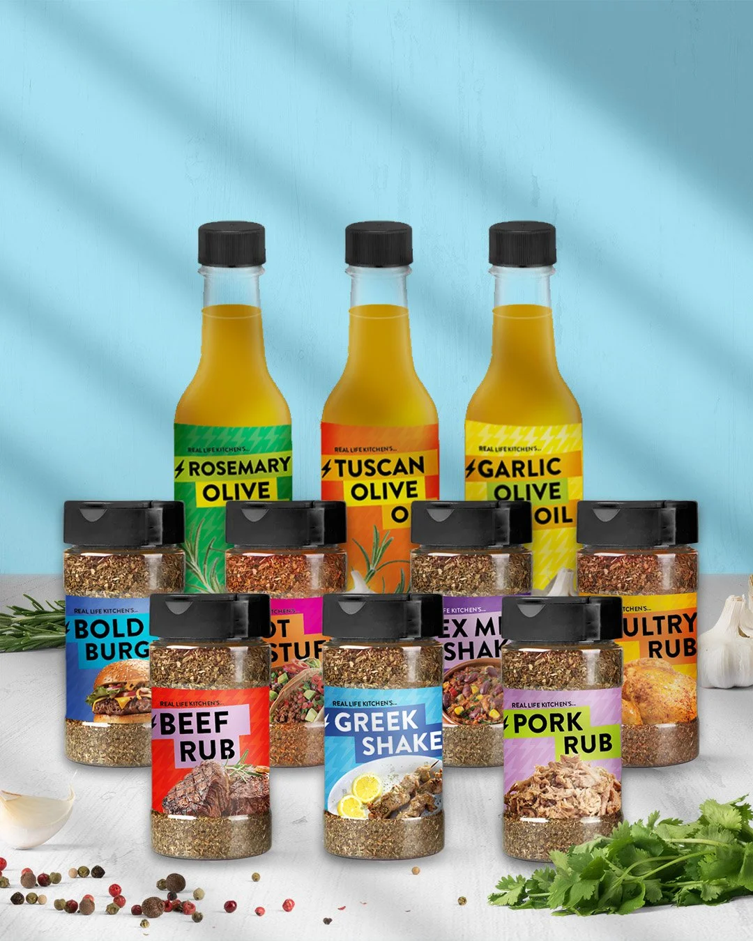 Visual identity, packaging, and brand/logo design for Real Life Kitchen. Frosting Creative Co. has extensive experience designing for food and beverage brands.