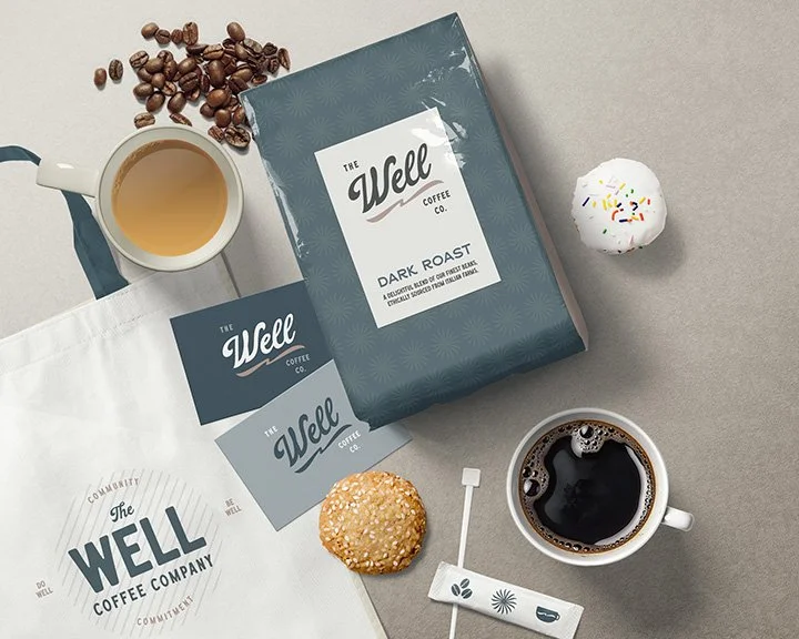The Well Coffee Company, Louisville, Kentucky Brand Identity Design / Company Collateral / Product Mockup ; Graphic &  Logo Design by Frosting Creative Co.