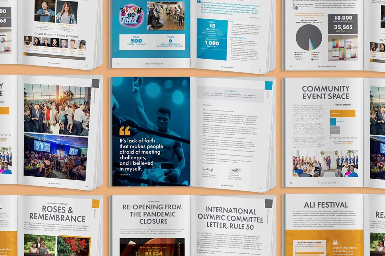 Annual Report for Muhammad Ali Center in Louisville, KY. Frosting Creative Co. designs books and reports that help growing businesses reach their goals. 