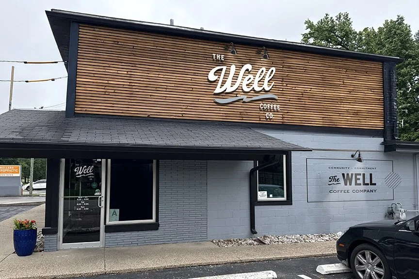 The Well Coffee Company, Louisville, Kentucky Brand Identity Design / Building Mockup