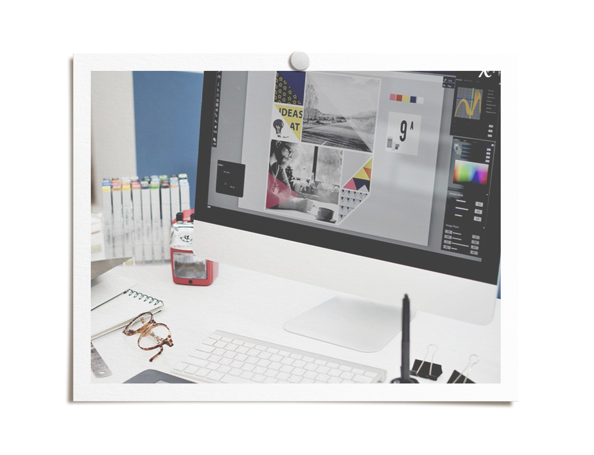 A graphic designer's workspace.