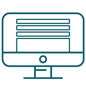 Outline of a computer monitor displaying a webpage with multiple horizontal text blocks.