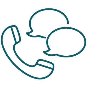 Icon of a telephone receiver with overlapping speech bubbles