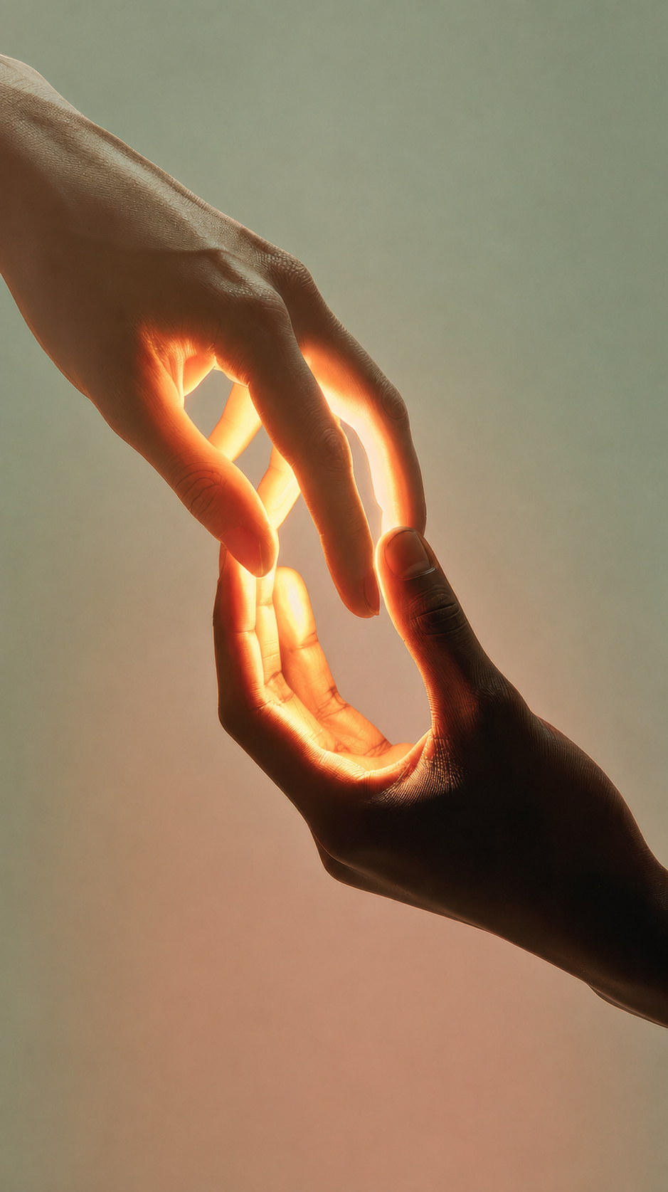Two hands forming a heart shape with glowing light along the edges of the fingers.