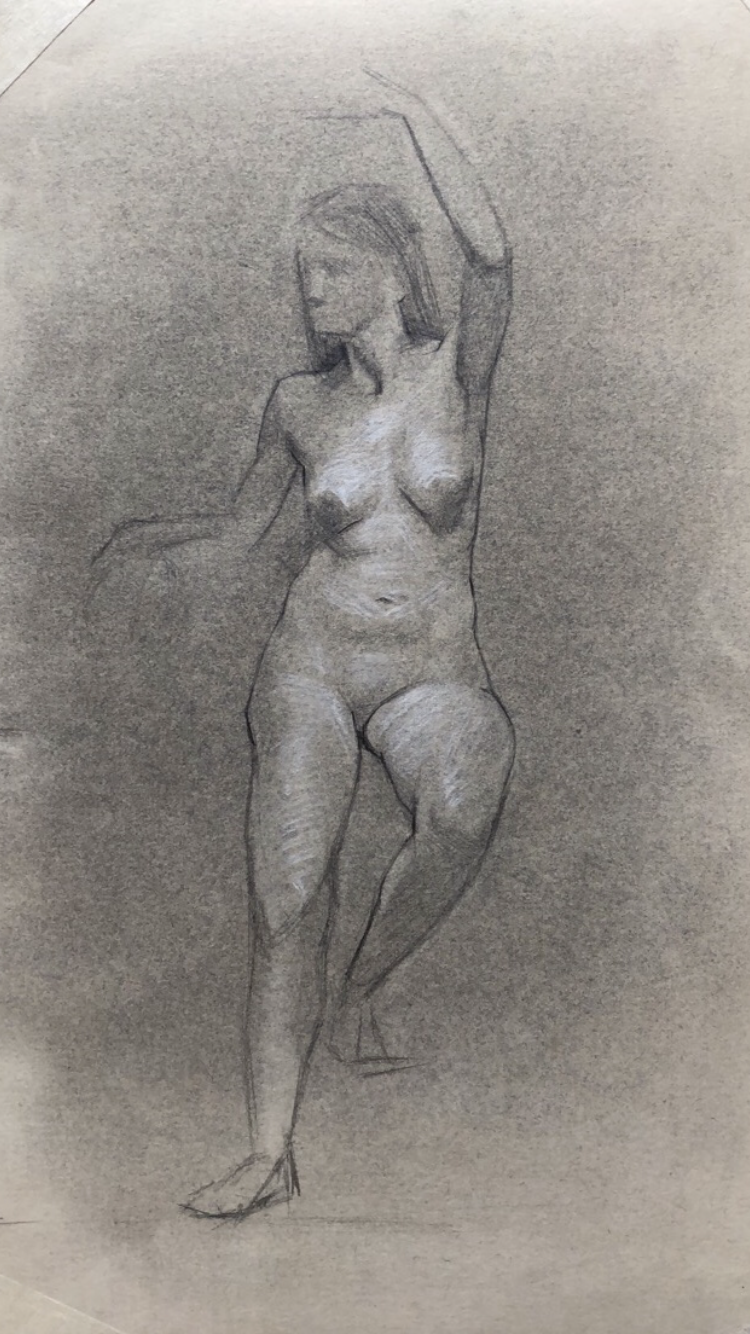 Pencil and chalk on paper.