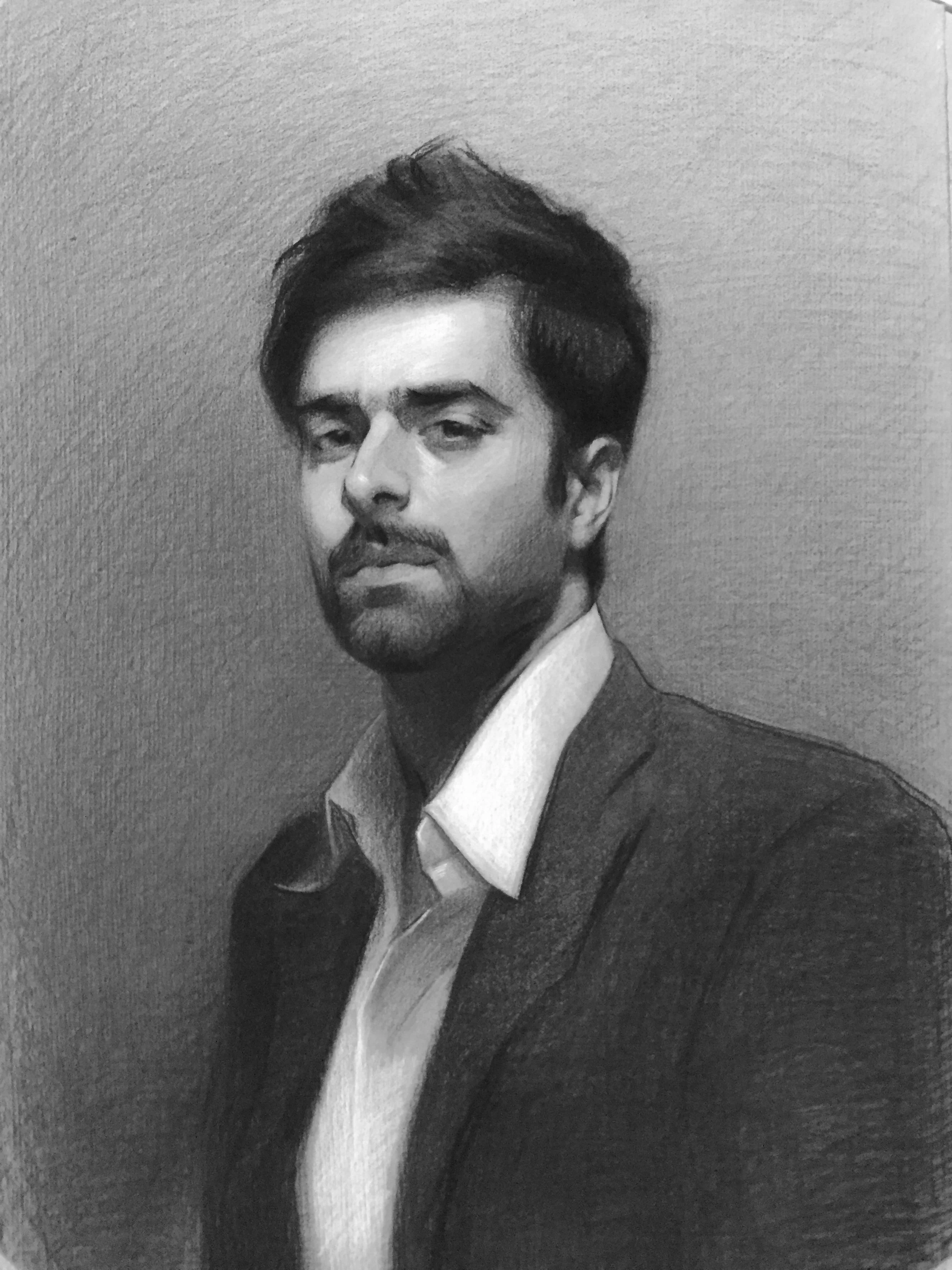 part of the permanent collection at the Florence Academy of Art, charcoal and chalk on gray Roma paper.