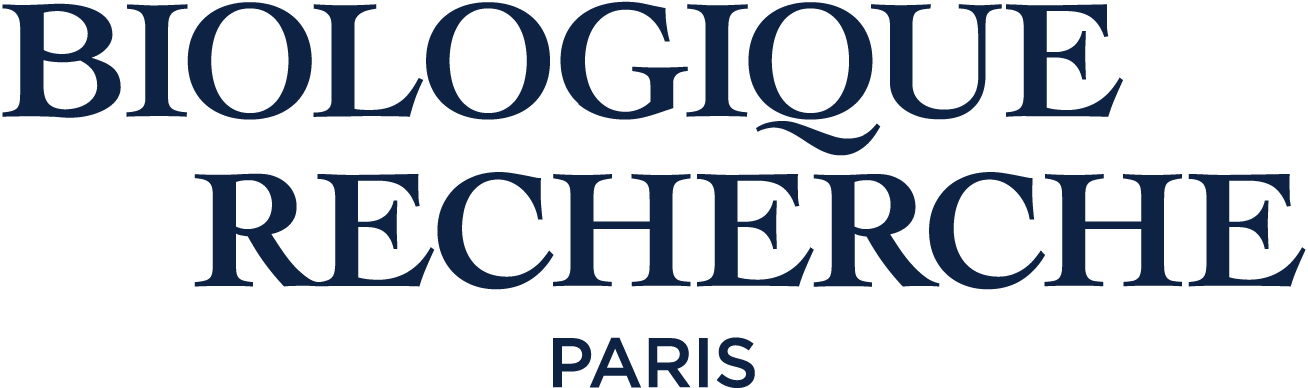 Text reads 'BiologiquE Recherche Paris' on a black background.