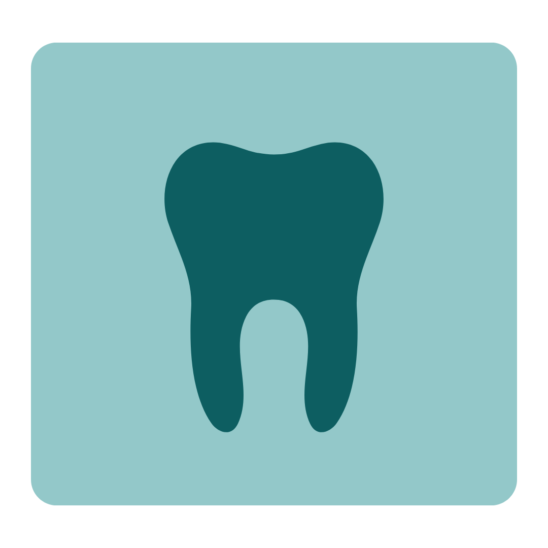 Icon of a tooth on a light blue background.
