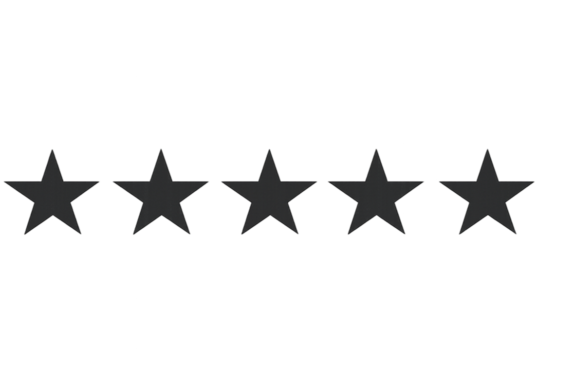Five black stars with a black number five at the bottom.