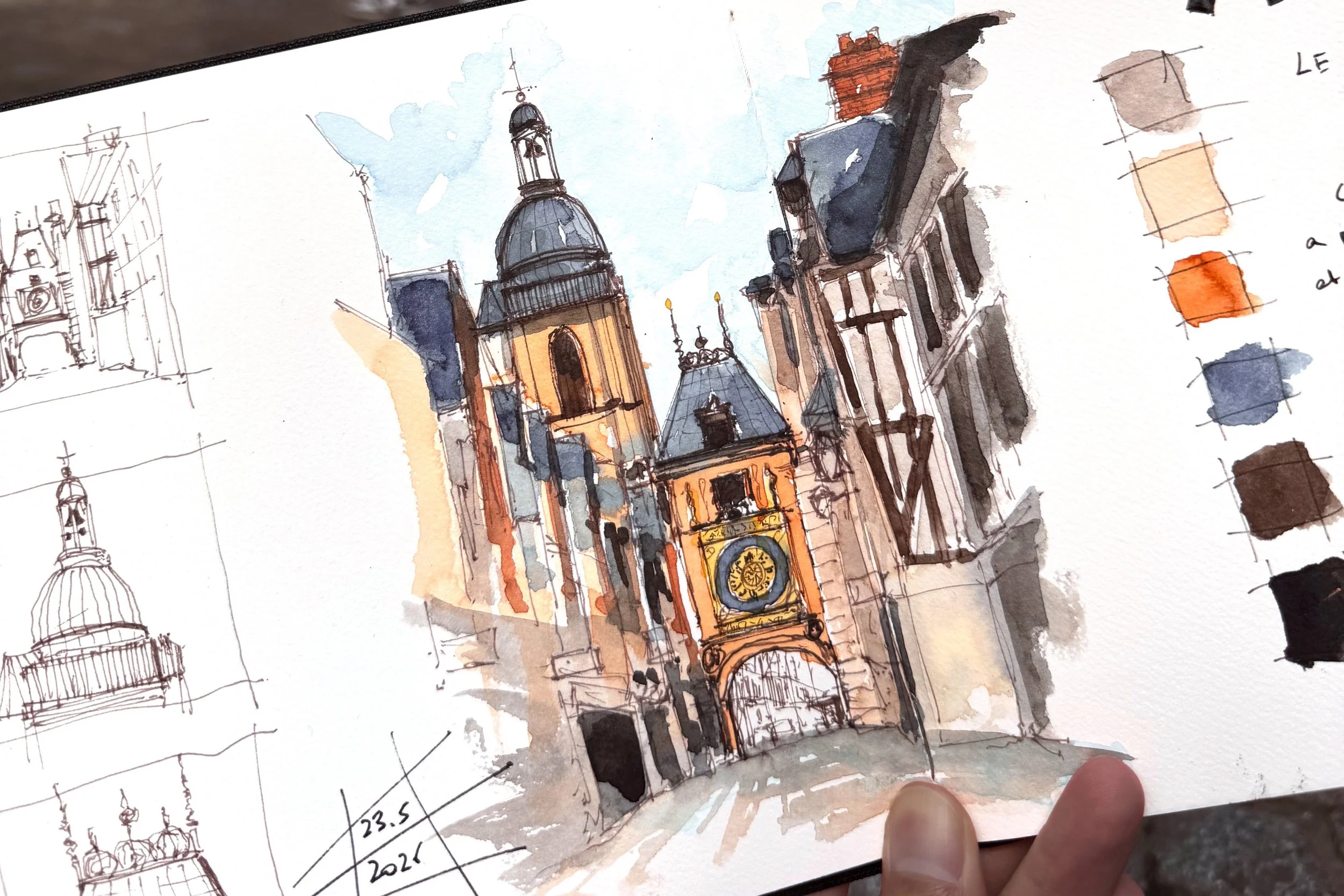 croquis du gros horloge de Rouen
