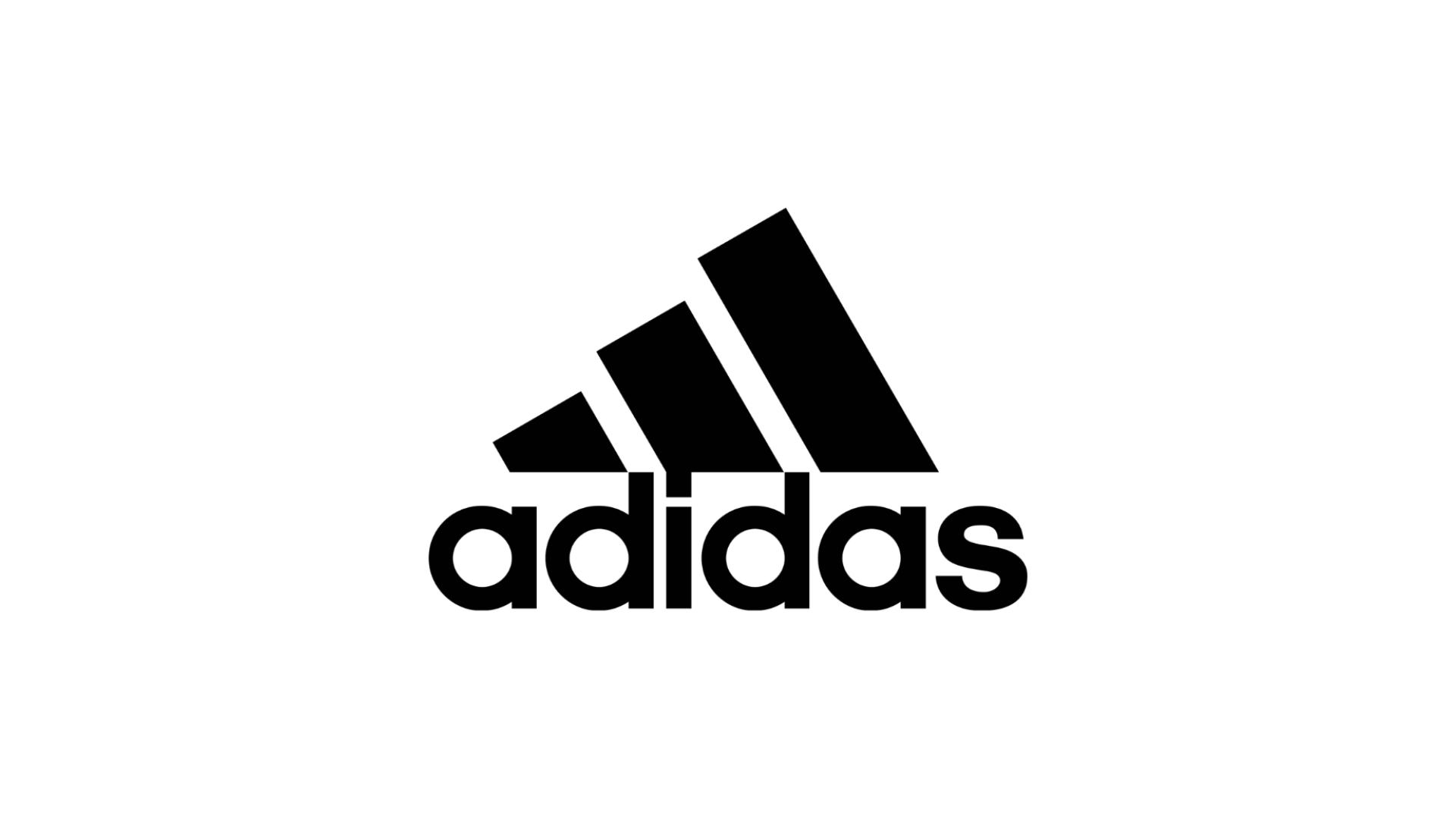 Het zwart-witte logo van Adidas met de iconische drie strepen en het woord 'adidas' onderaan.
