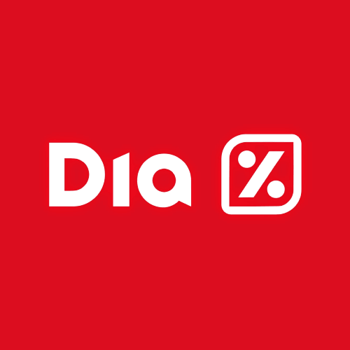 Logotipo con fondo rojo y texto "Día" acompañado de un símbolo de porcentaje en un cuadro