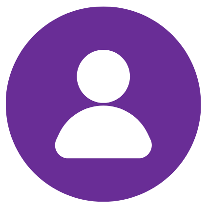 Icon of a person within a purple circle.