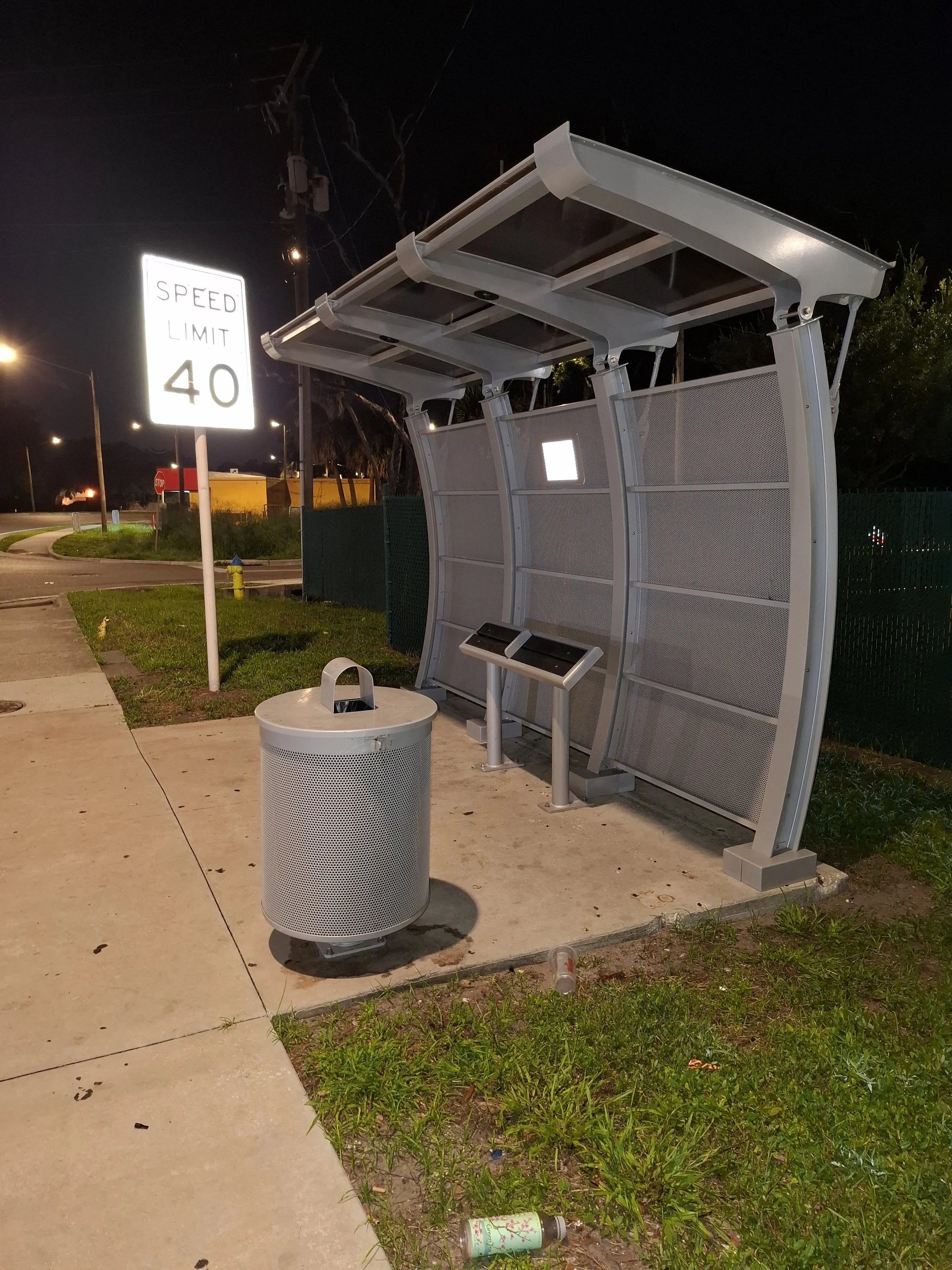 A bus stop with a modern design