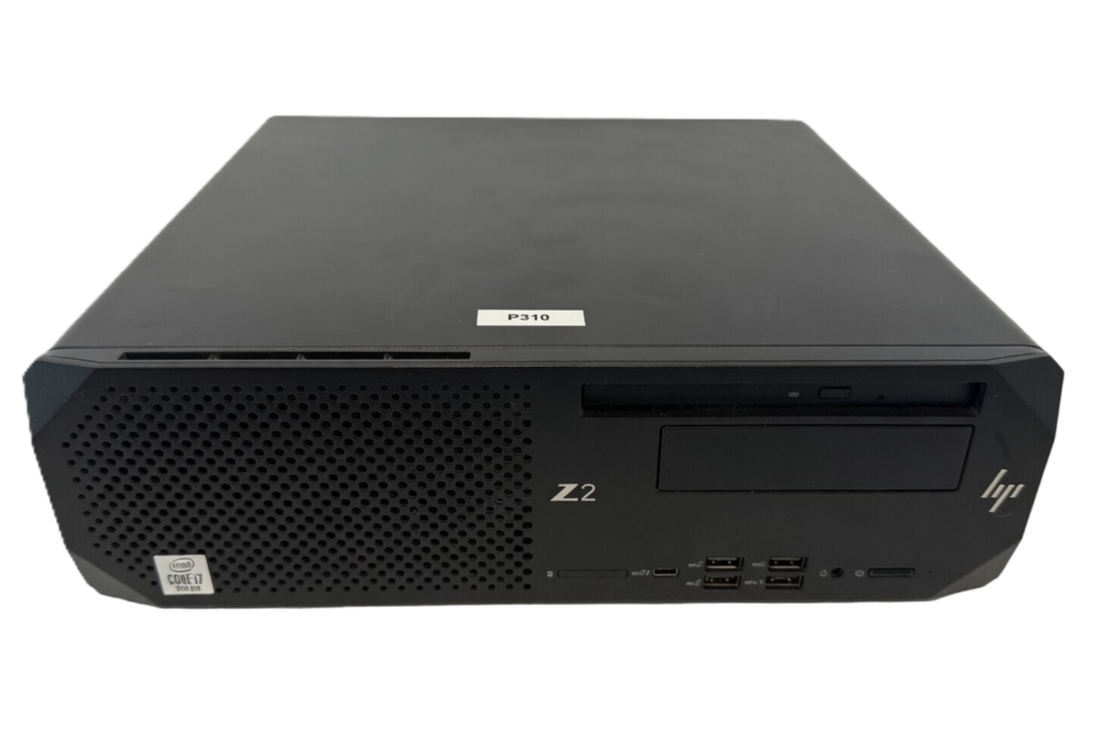 HP Z2 desktop computer with front ports including USB ports, a CD/DVD drive, and ventilation grille.