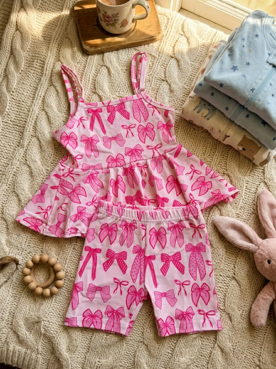 Pink Bows Set: 6/12 months