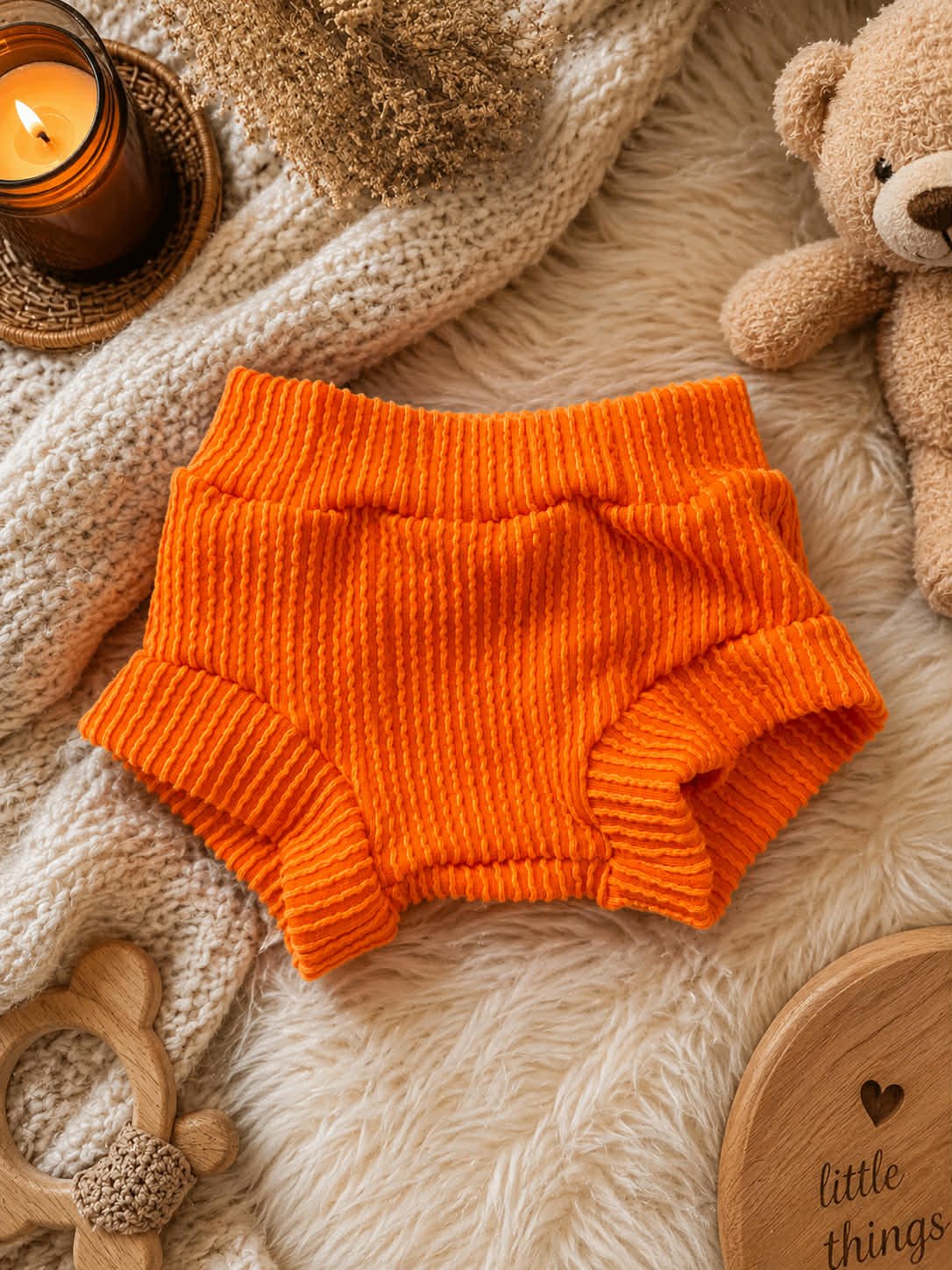 Ribbed Orange Bummies: 0/3 months