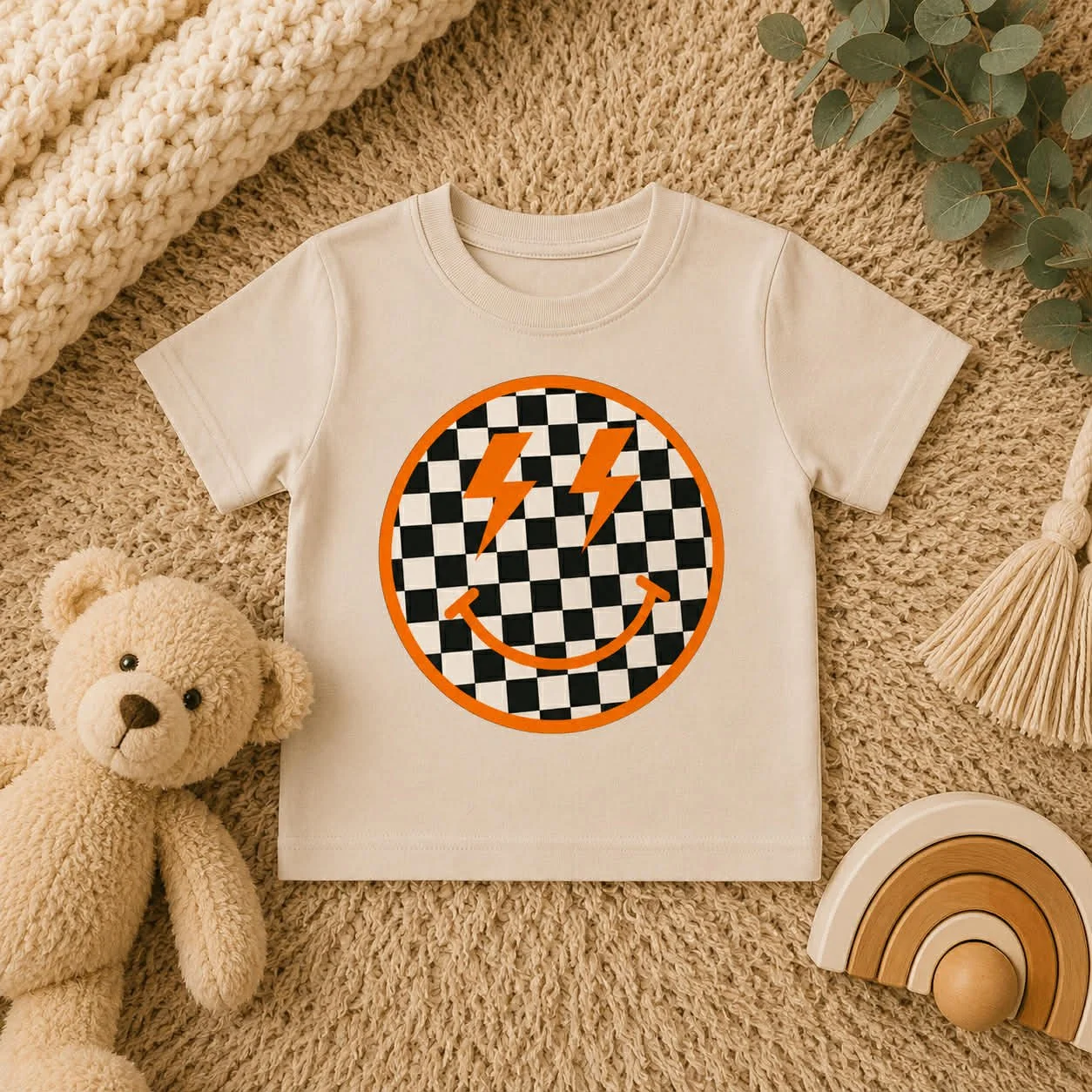 Checkered Smiley Face- Orange