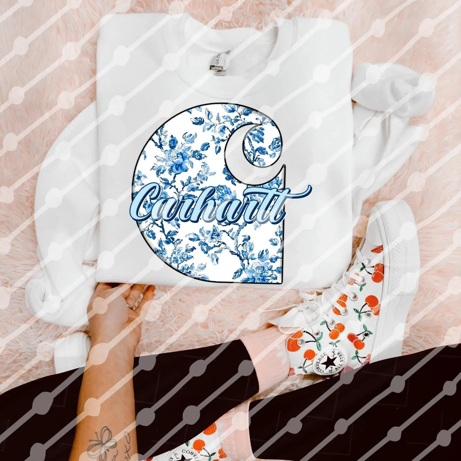 Blue Floral C@rhartt- Crewneck