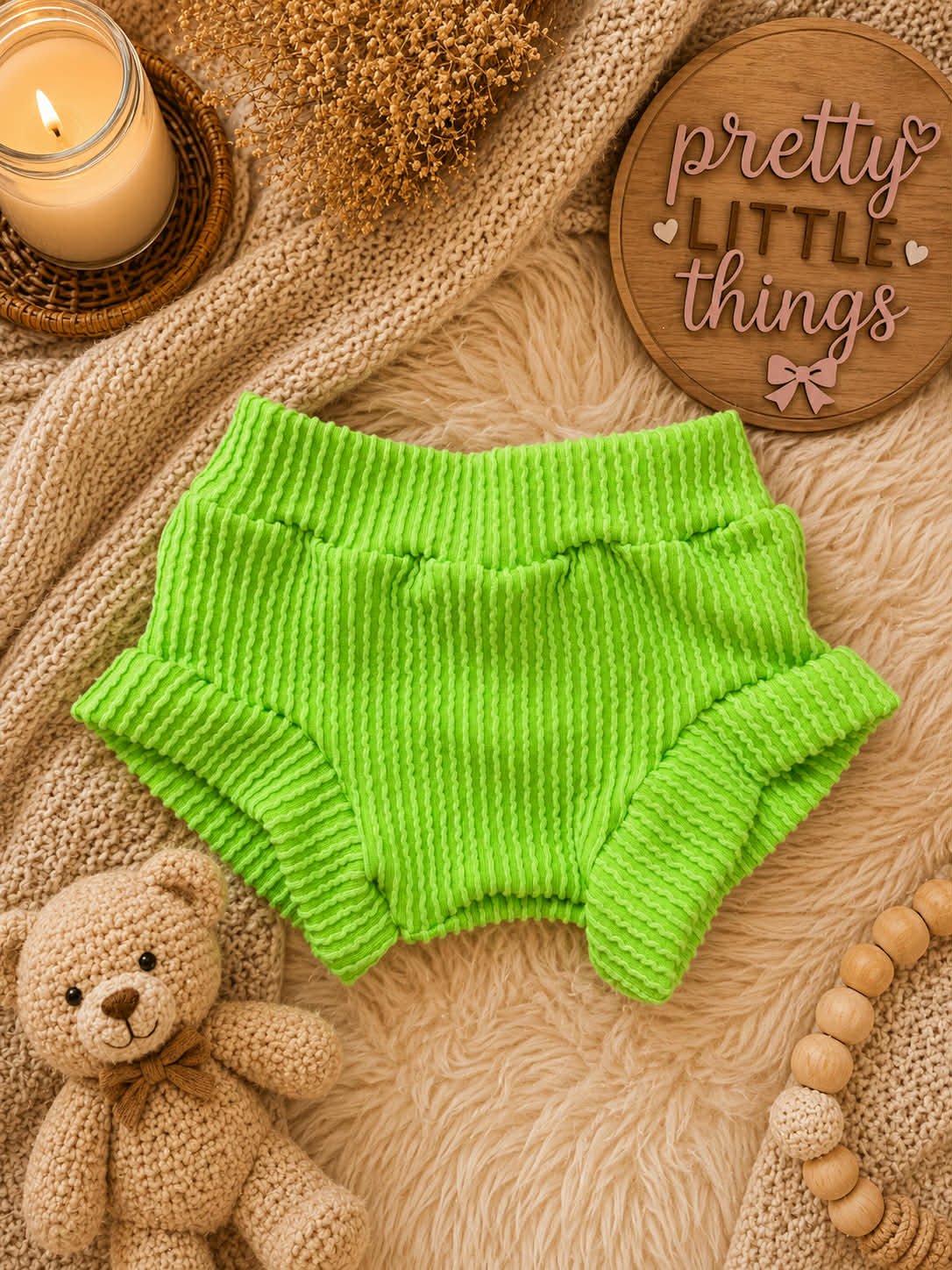 Ribbed Green Bummies- 0/3 months