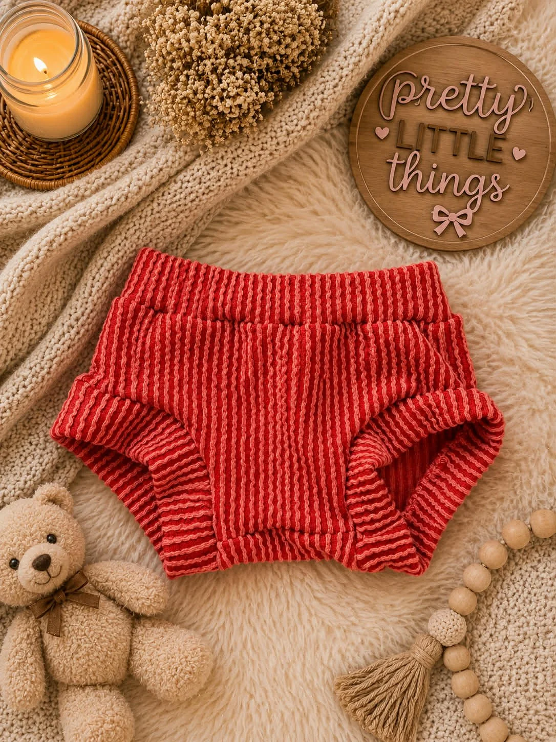 Ribbed Burnt Red Bummies: 0/3 months