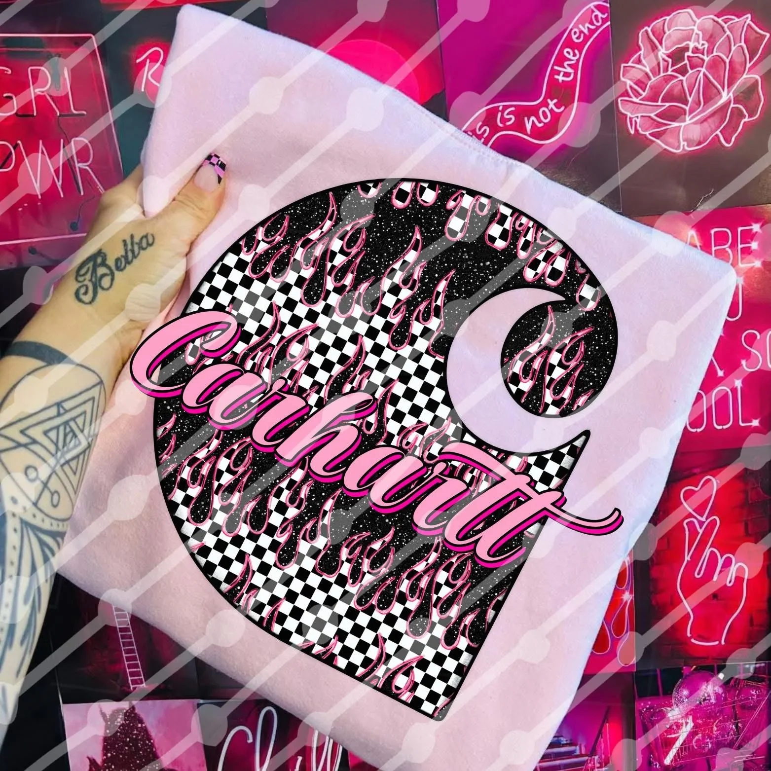 Pink Flames C@rhartt- Crewneck