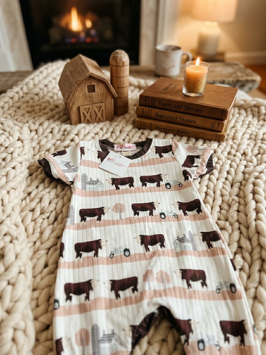 Cow, Farm Romper : 6/12 months