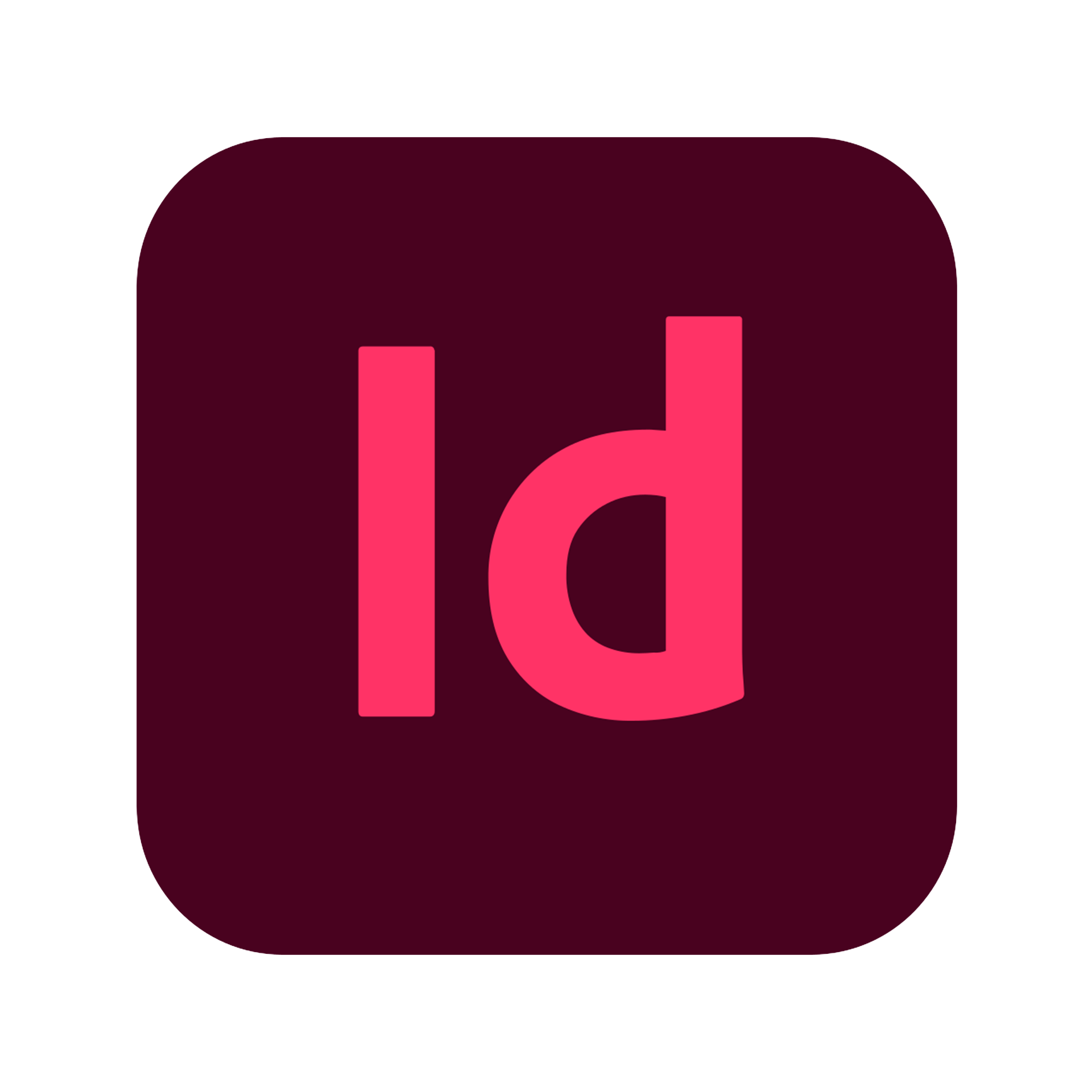 Adobe InDesign Close-up, a dark maroon rounded square shape and a large lowercase pink letter 'Id' in the center
