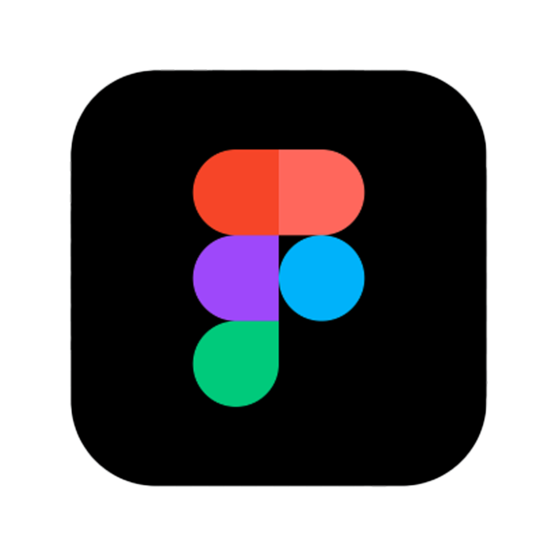 Figma app icon with a black background and a red play button in the center.