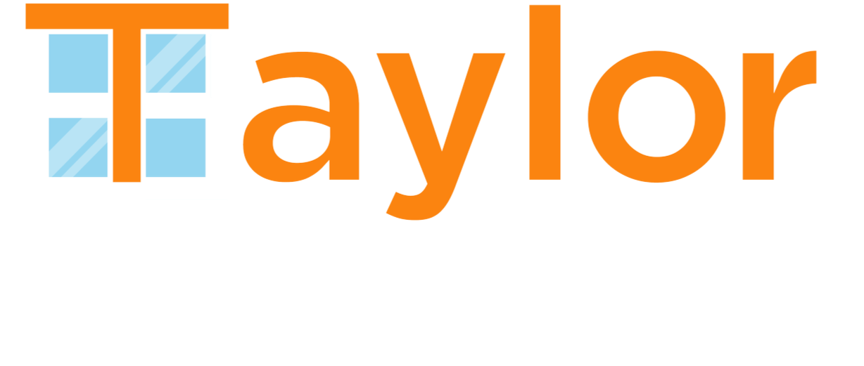 Taylor Windows logo with orange text and a stylized window graphic.