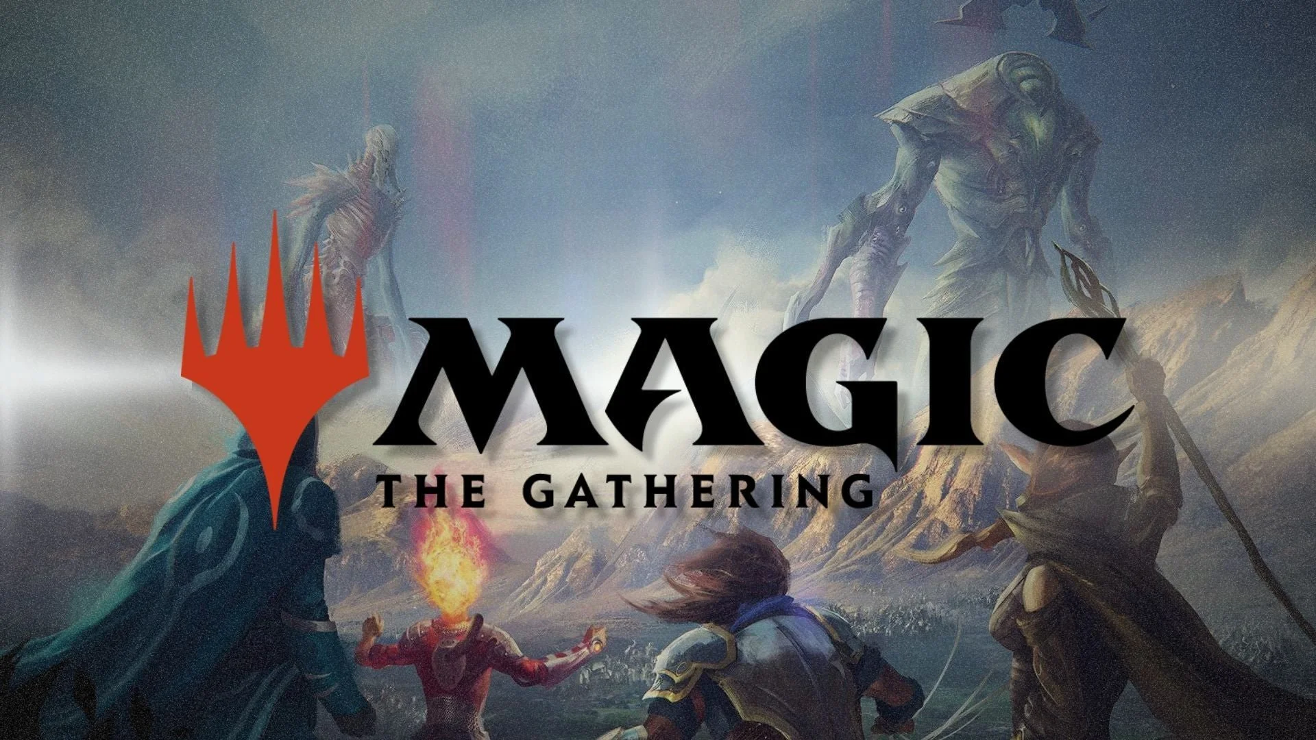 Artwork for Magic: The Gathering with the game logo, featuring fantasy characters and creatures in a landscape.