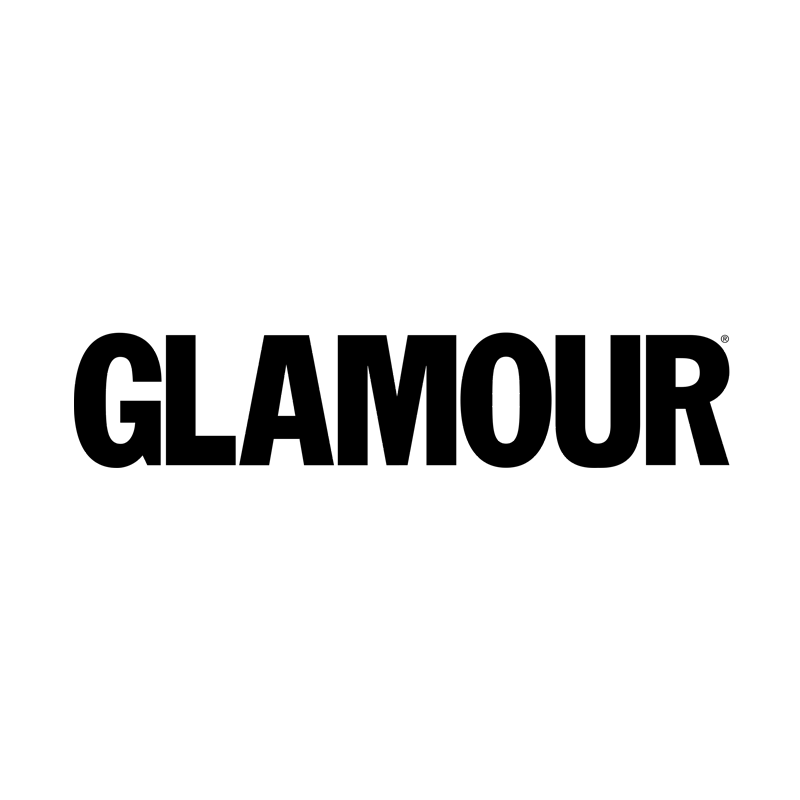 The word 'Glamour' in bold black letters on a white background.