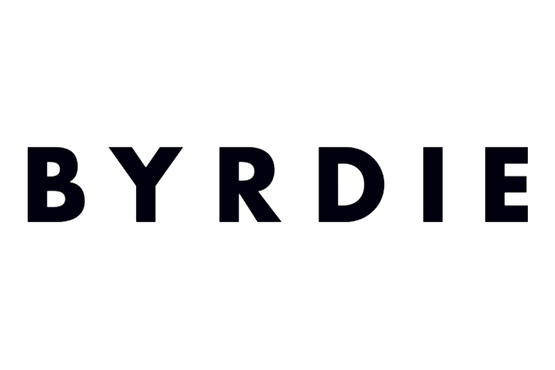 The image features the word "BYRDIE" in large, bold, dark letters against a black background.