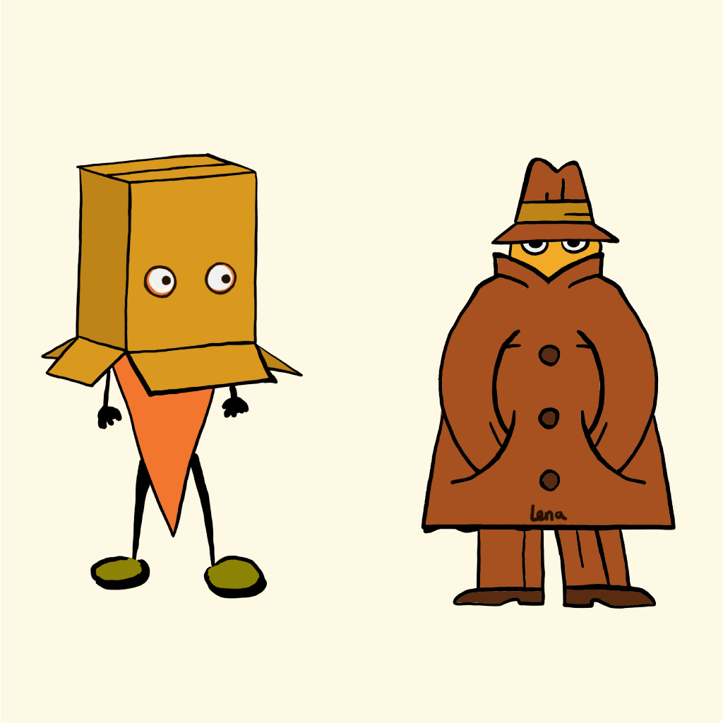 Carrot covered with a detective looking for a carrot