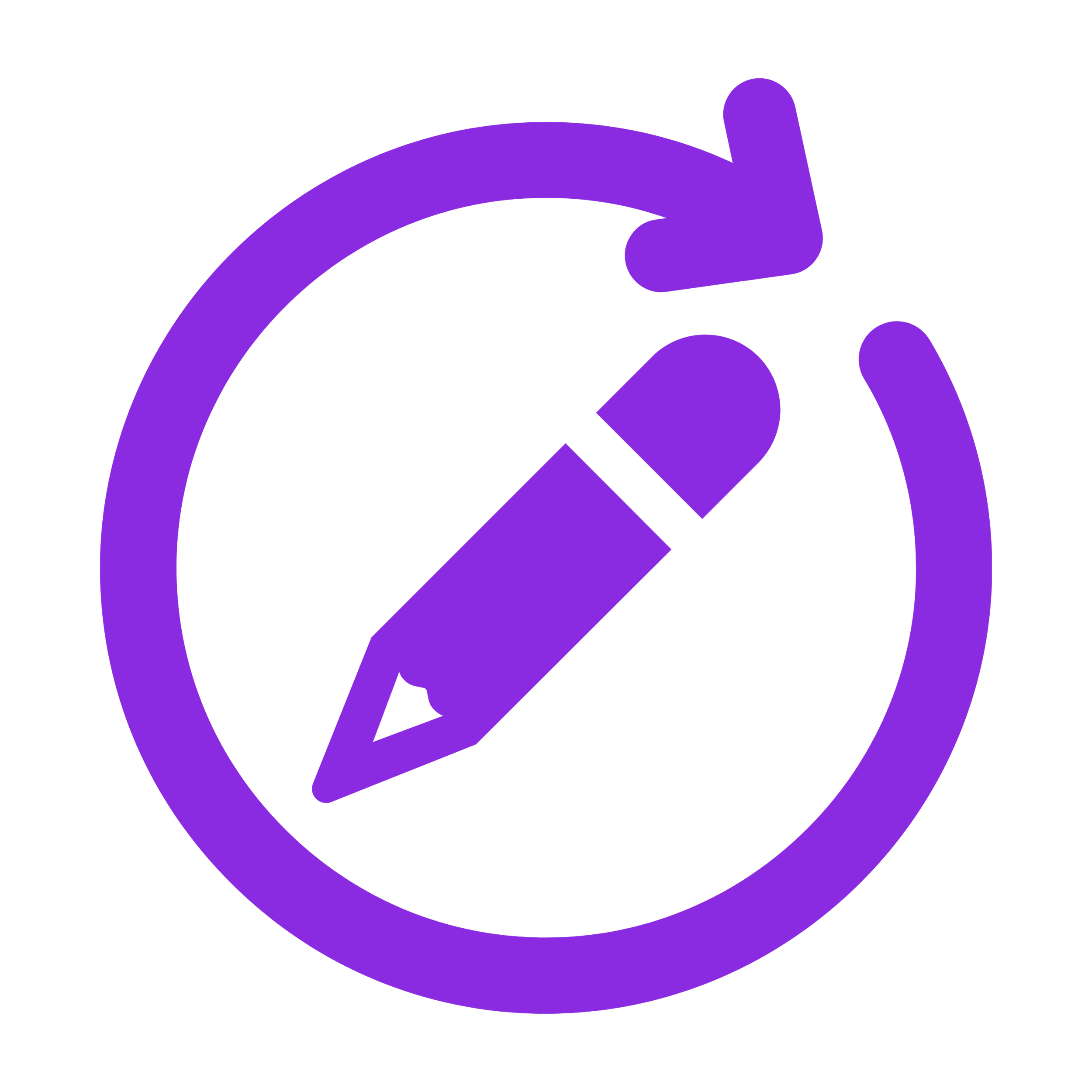 A purple outline of a refreshed arrow symbol on a black background.