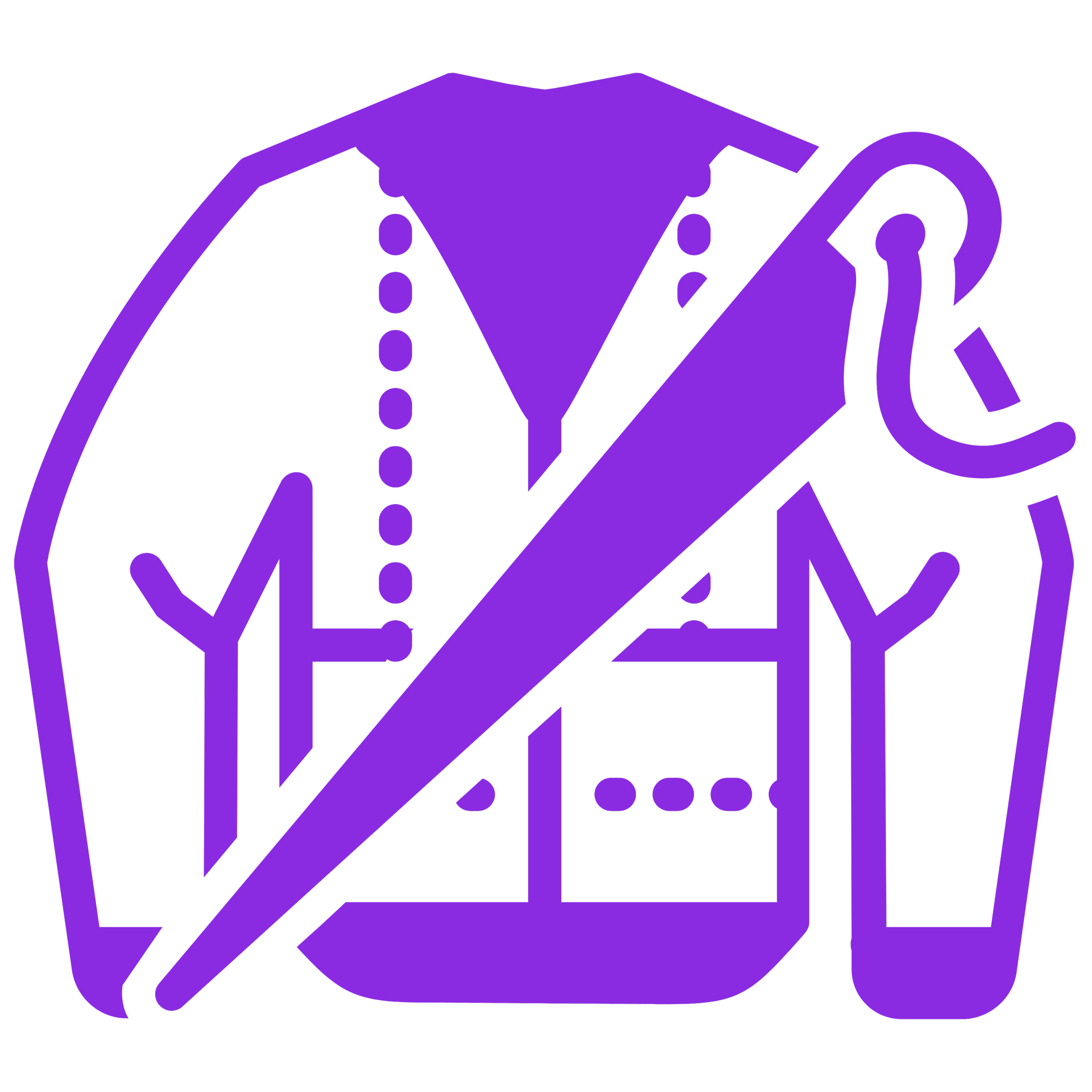A purple outline of a house with a chimney and a front door, drawn in a simple line art style on a black background.