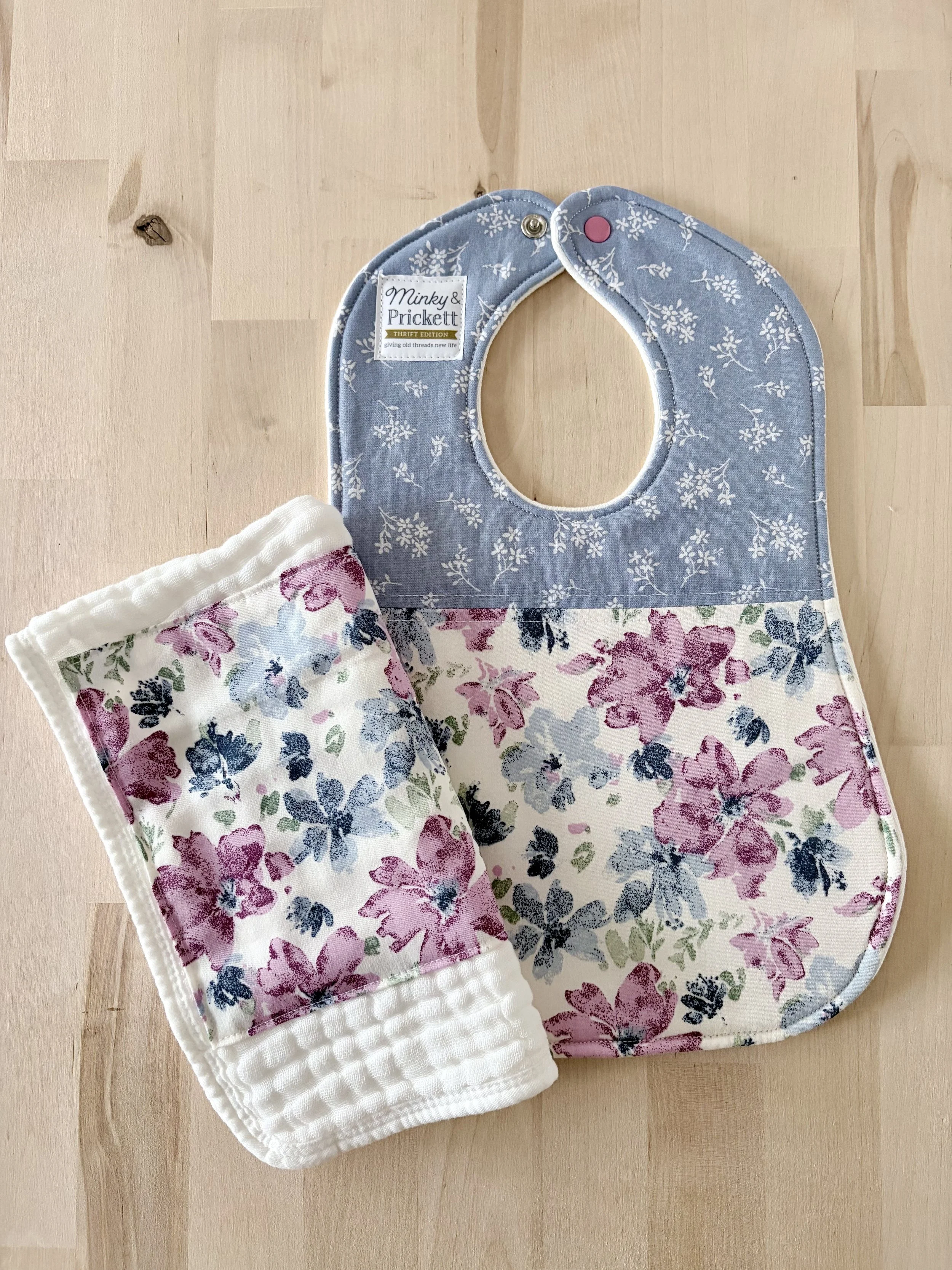 Thrift Edition: Lavender Blooms Bib & Burp Set