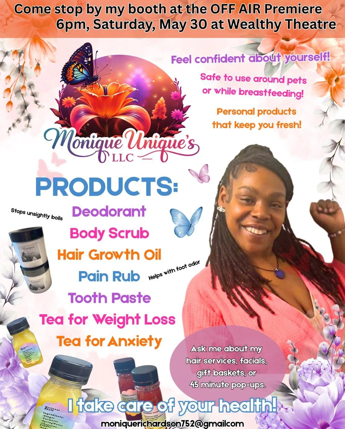 Check out Monique Unique&rsquo;s LLC health and beauty supplies. Monique will be a vendor at our premiere at 6pm, when doors open. She is incredibly passionate about helping people. Monique lives to help people feel confident about who they are! Know